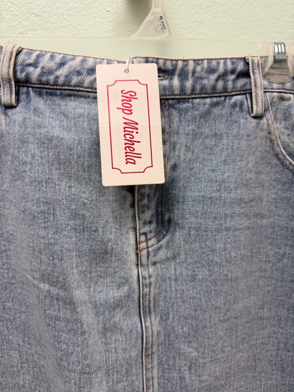 Michele Light Wash Denim Mini Skirt with Chain Trim - Picture 2 of 5